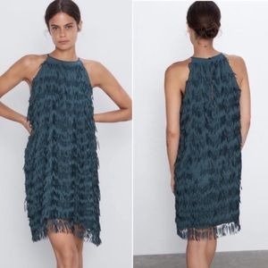 Zara Blue Fringe Mini Dress